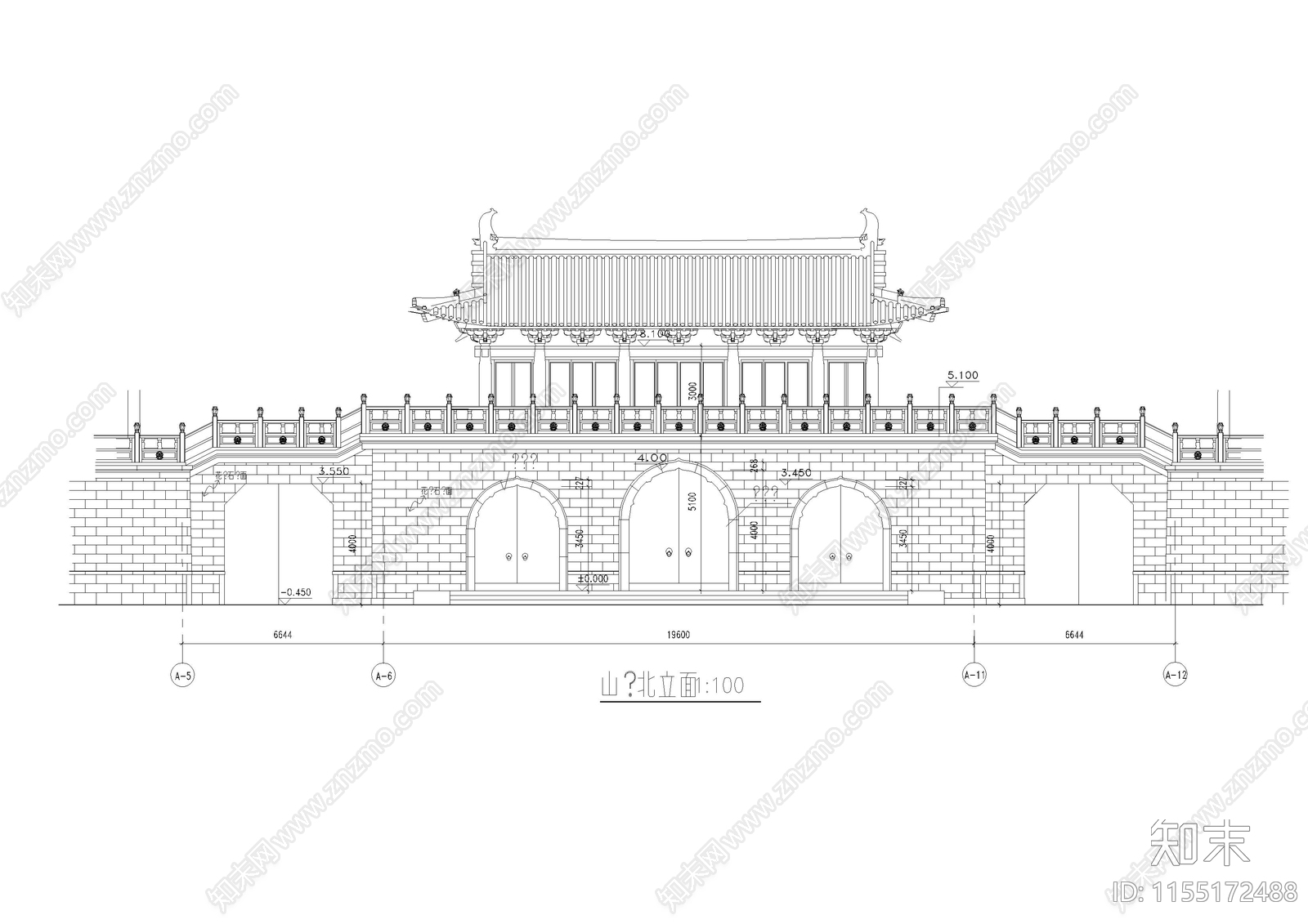 仿古山门建cad施工图下载【ID:1155172488】