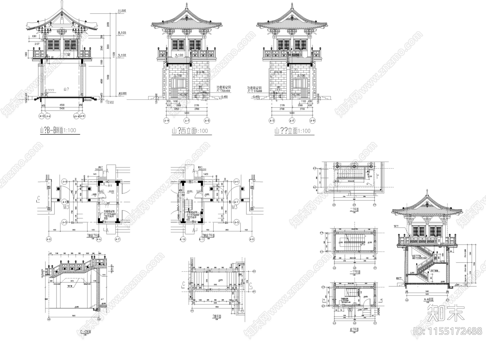 仿古山门建cad施工图下载【ID:1155172488】