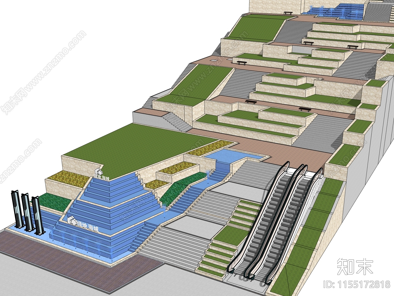 现代台阶景观SU模型下载【ID:1155172818】