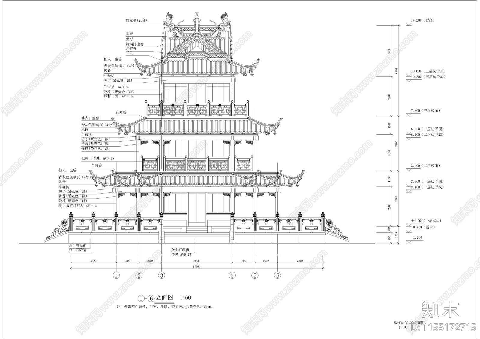 公园仿古建cad施工图下载【ID:1155172715】