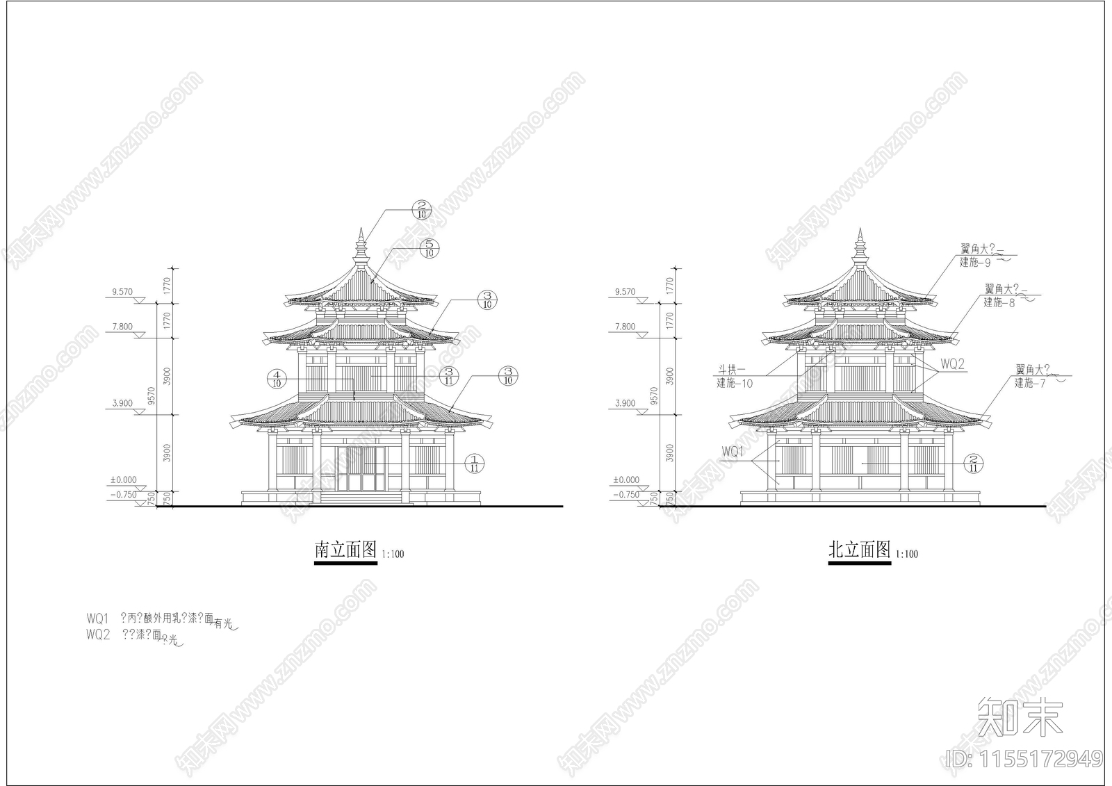 古建仿唐紫云cad施工图下载【ID:1155172949】