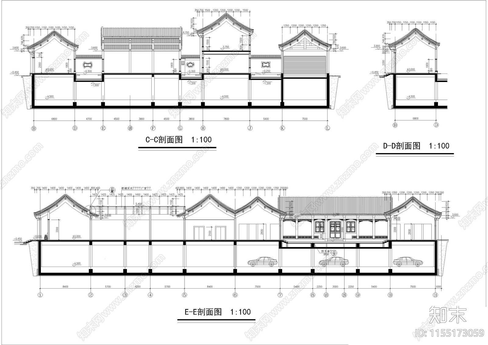古建民居立剖面图cad施工图下载【ID:1155173059】