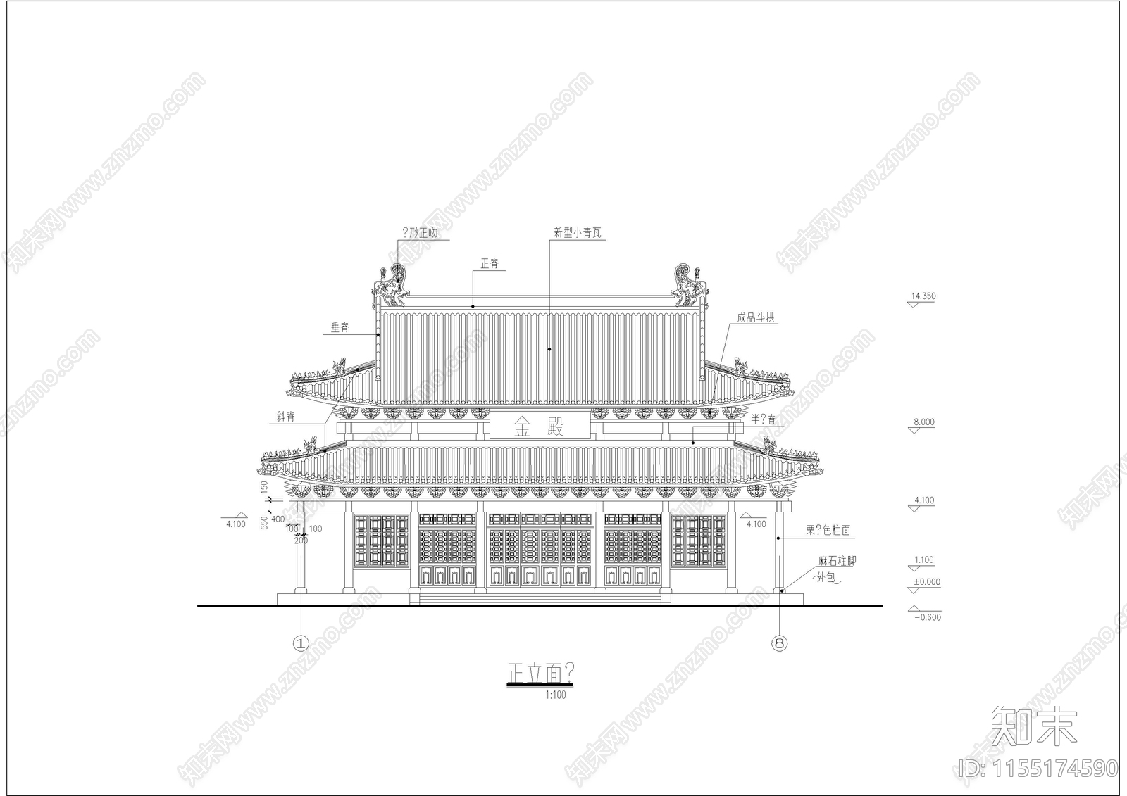 金殿建cad施工图下载【ID:1155174590】