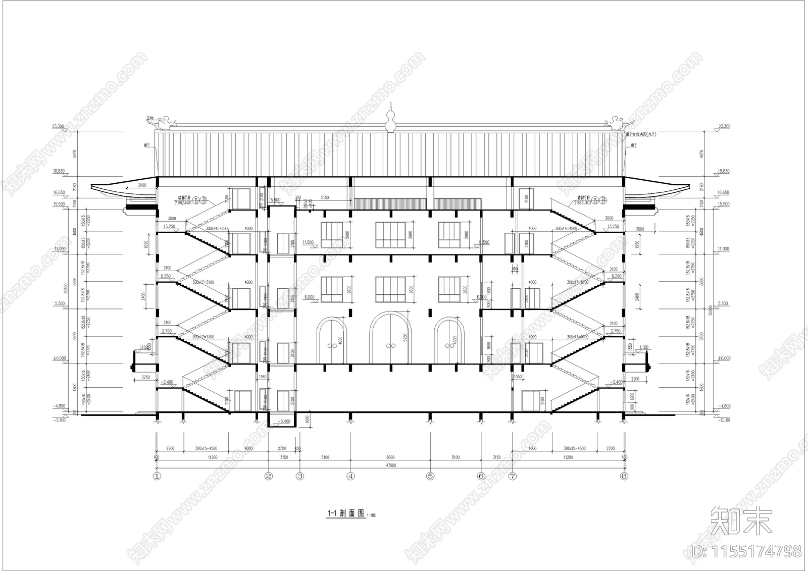 静音寺建cad施工图下载【ID:1155174798】