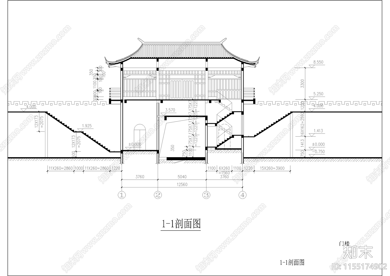 两层的山门建施图cad施工图下载【ID:1155174902】