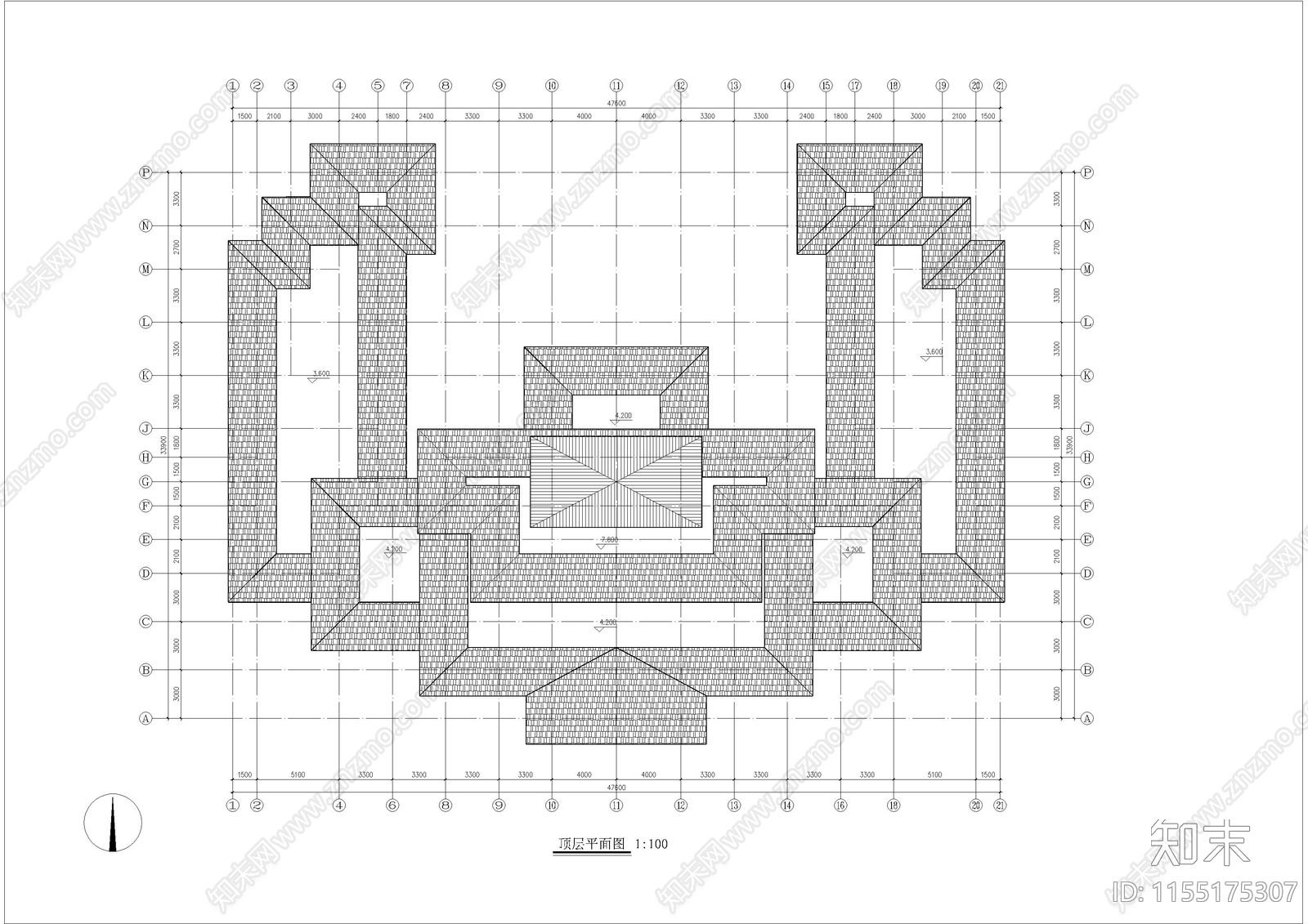 某仿古建筑办公楼cad施工图下载【ID:1155175307】