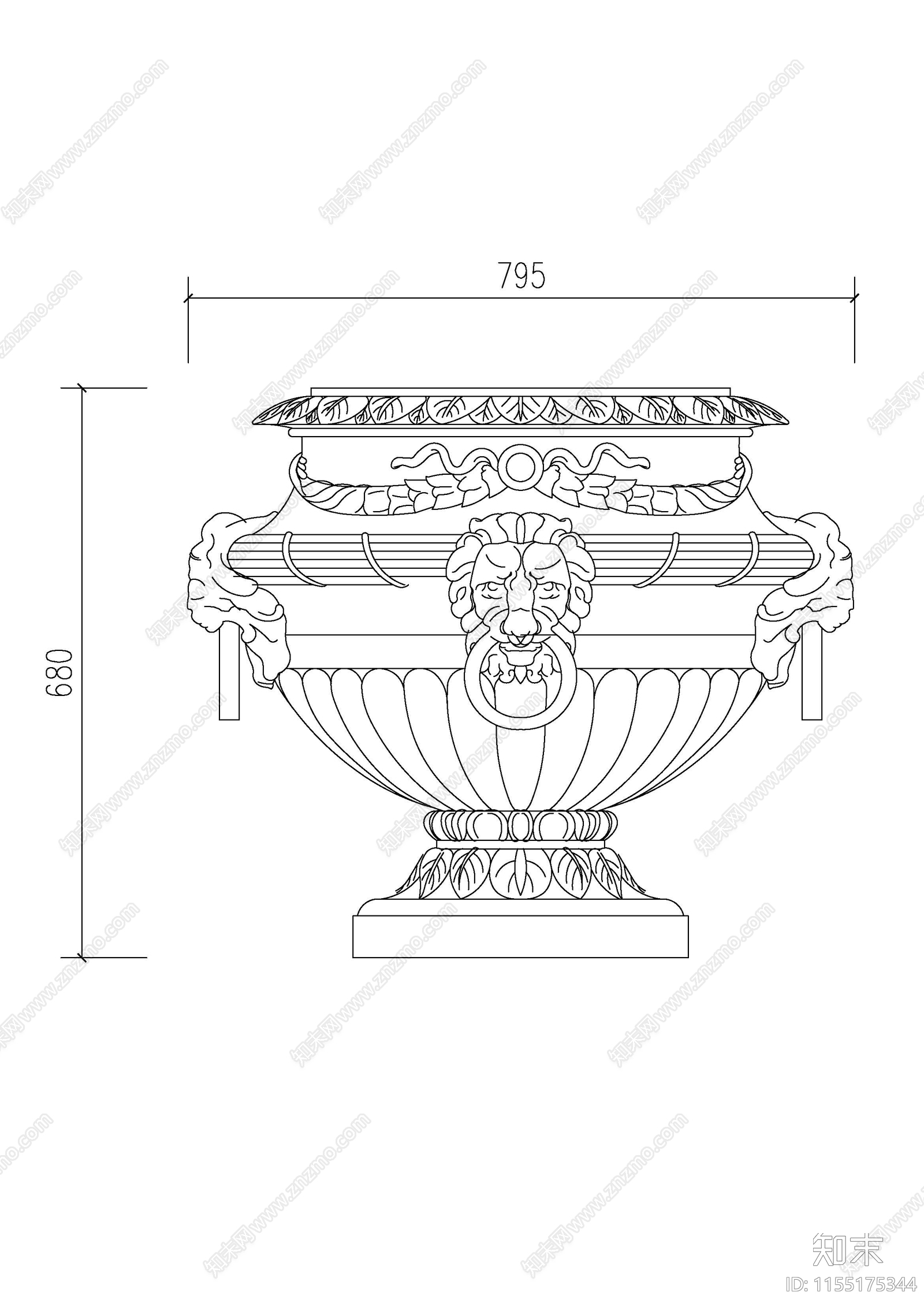 欧式花盆cad施工图下载【ID:1155175344】