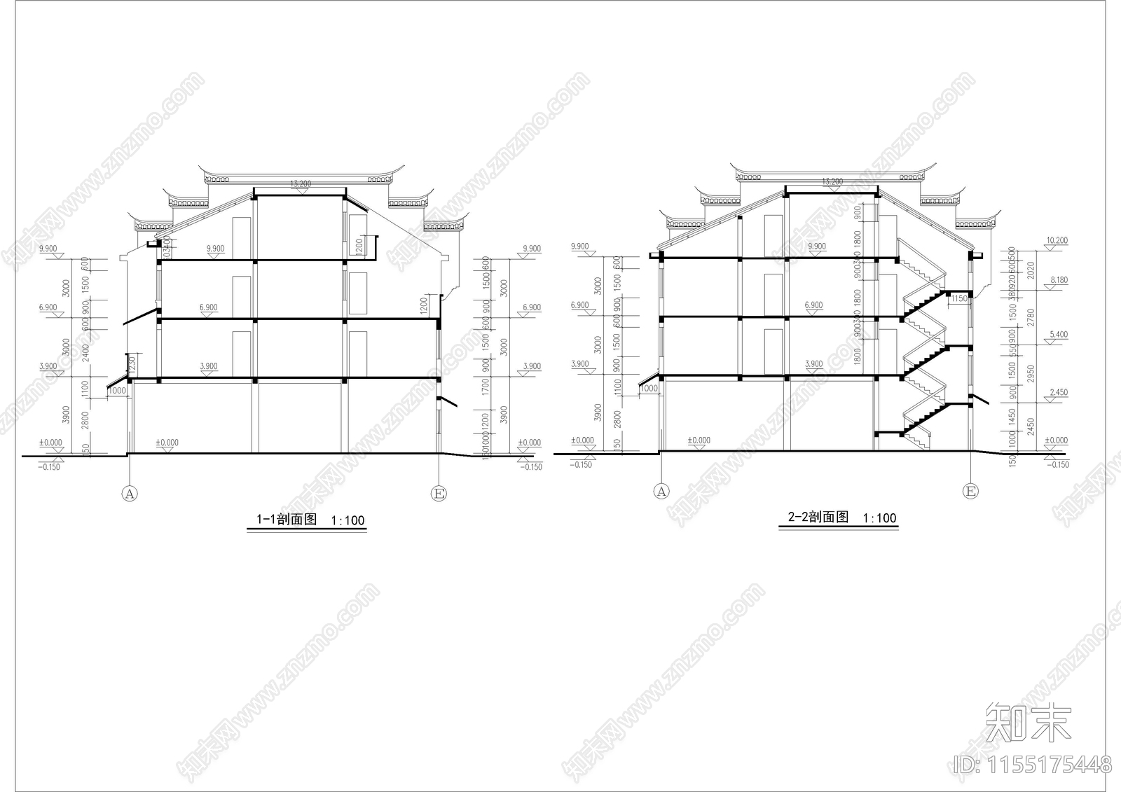 农村徽派马头墙住宅施工图下载【ID:1155175448】