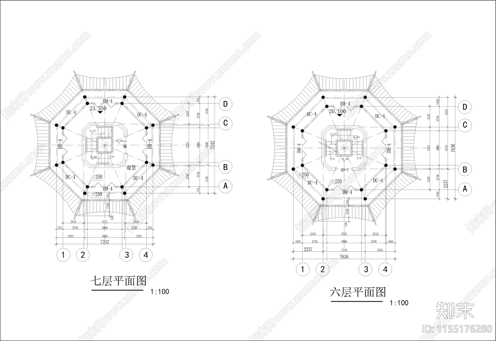 七层仿古佛塔建cad施工图下载【ID:1155176280】