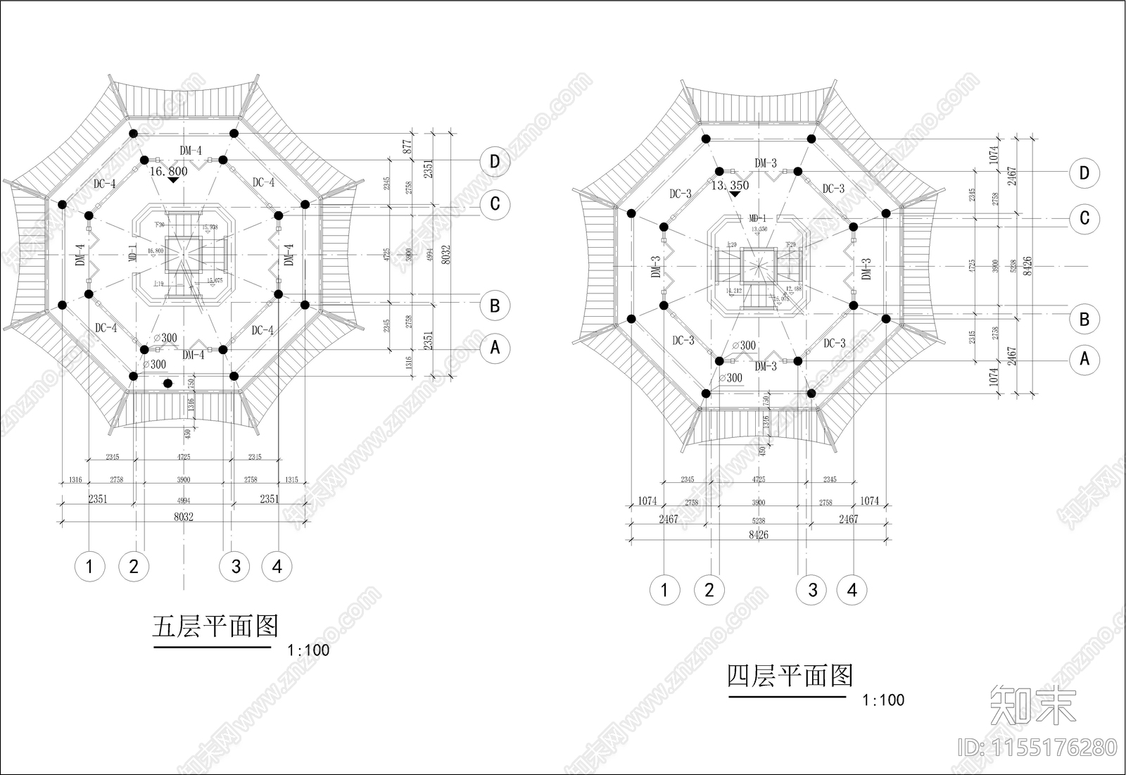 七层仿古佛塔建cad施工图下载【ID:1155176280】