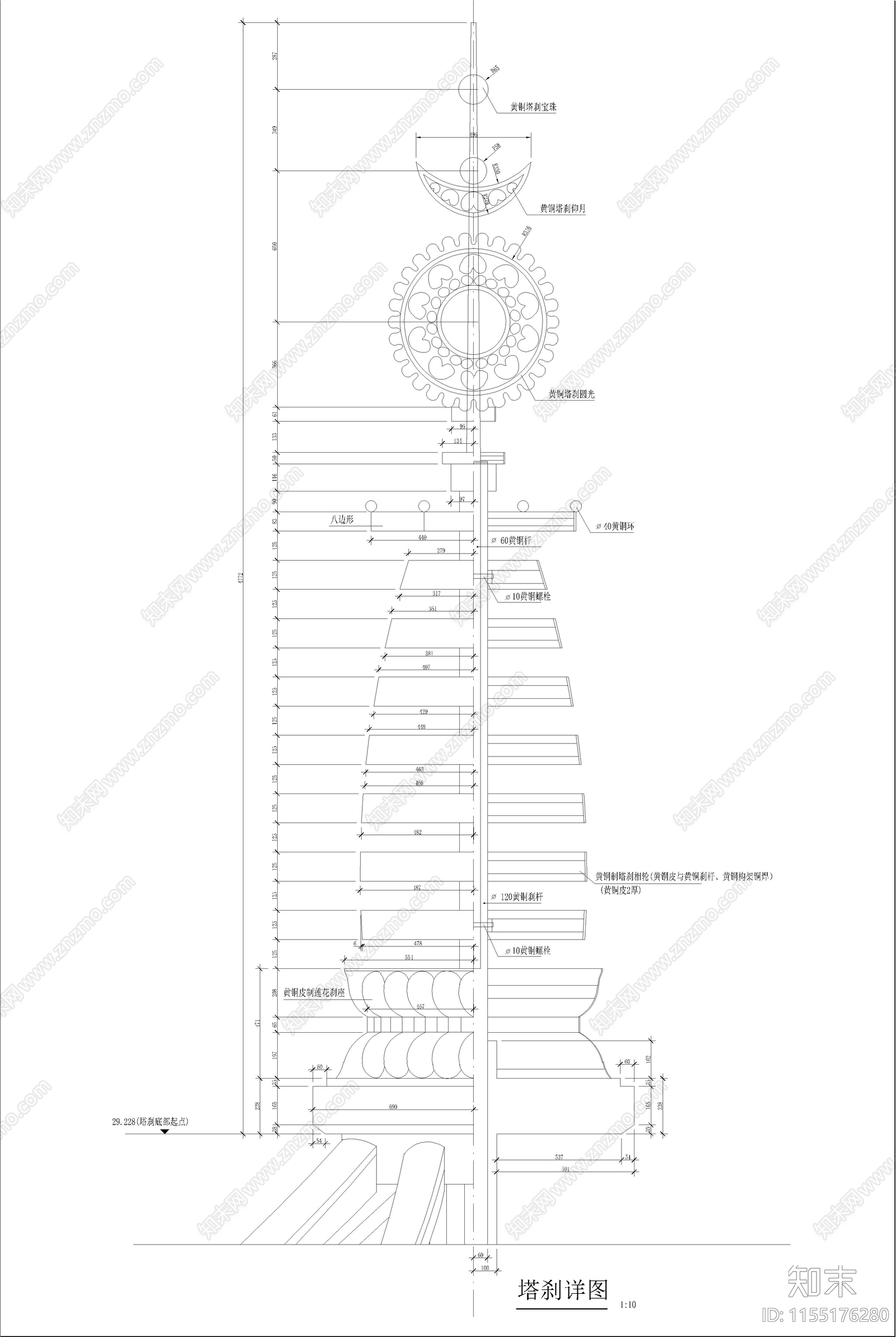 七层仿古佛塔建cad施工图下载【ID:1155176280】