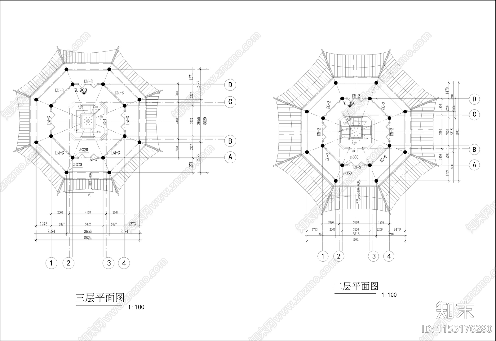 七层仿古佛塔建cad施工图下载【ID:1155176280】