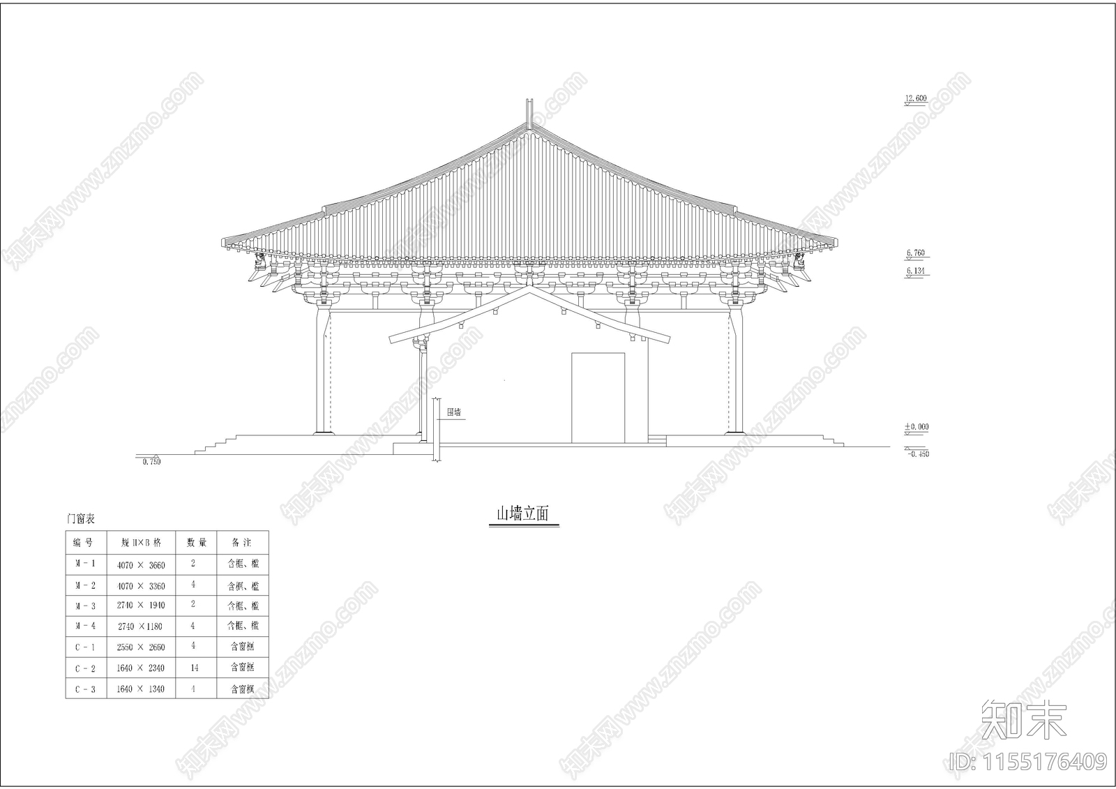 山门平立cad施工图下载【ID:1155176409】