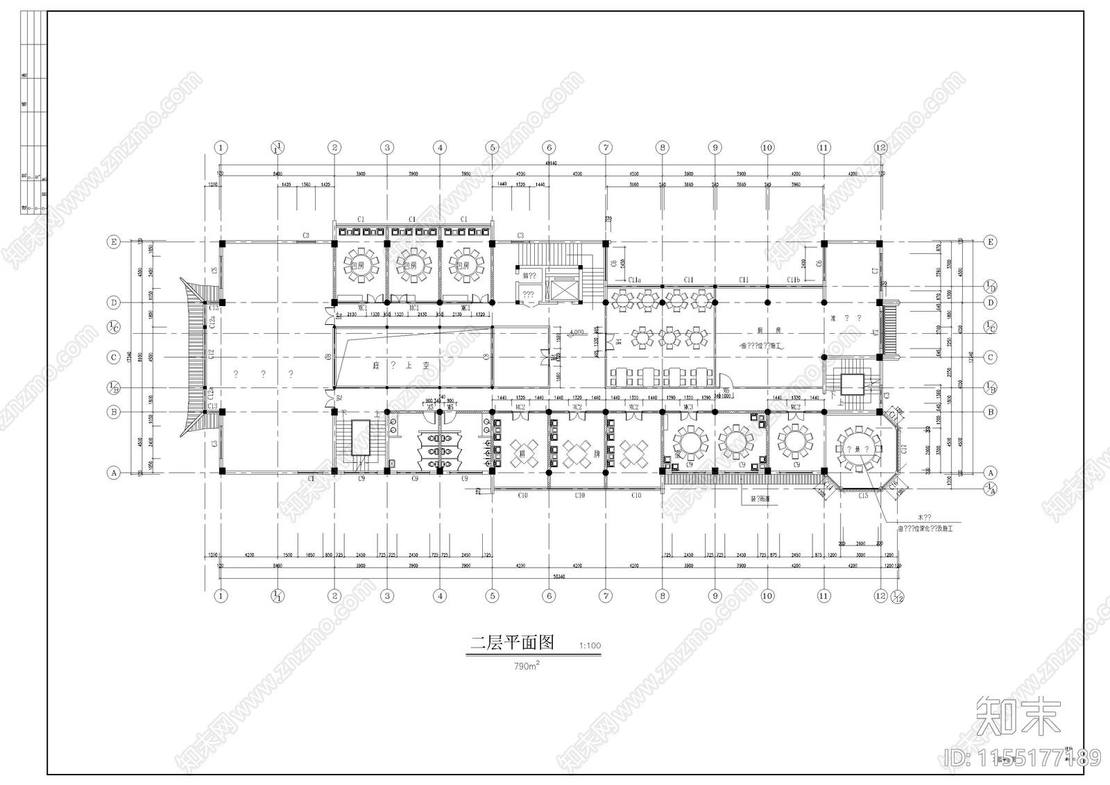 上海桥梓湾商城会所仿古建cad施工图下载【ID:1155177189】