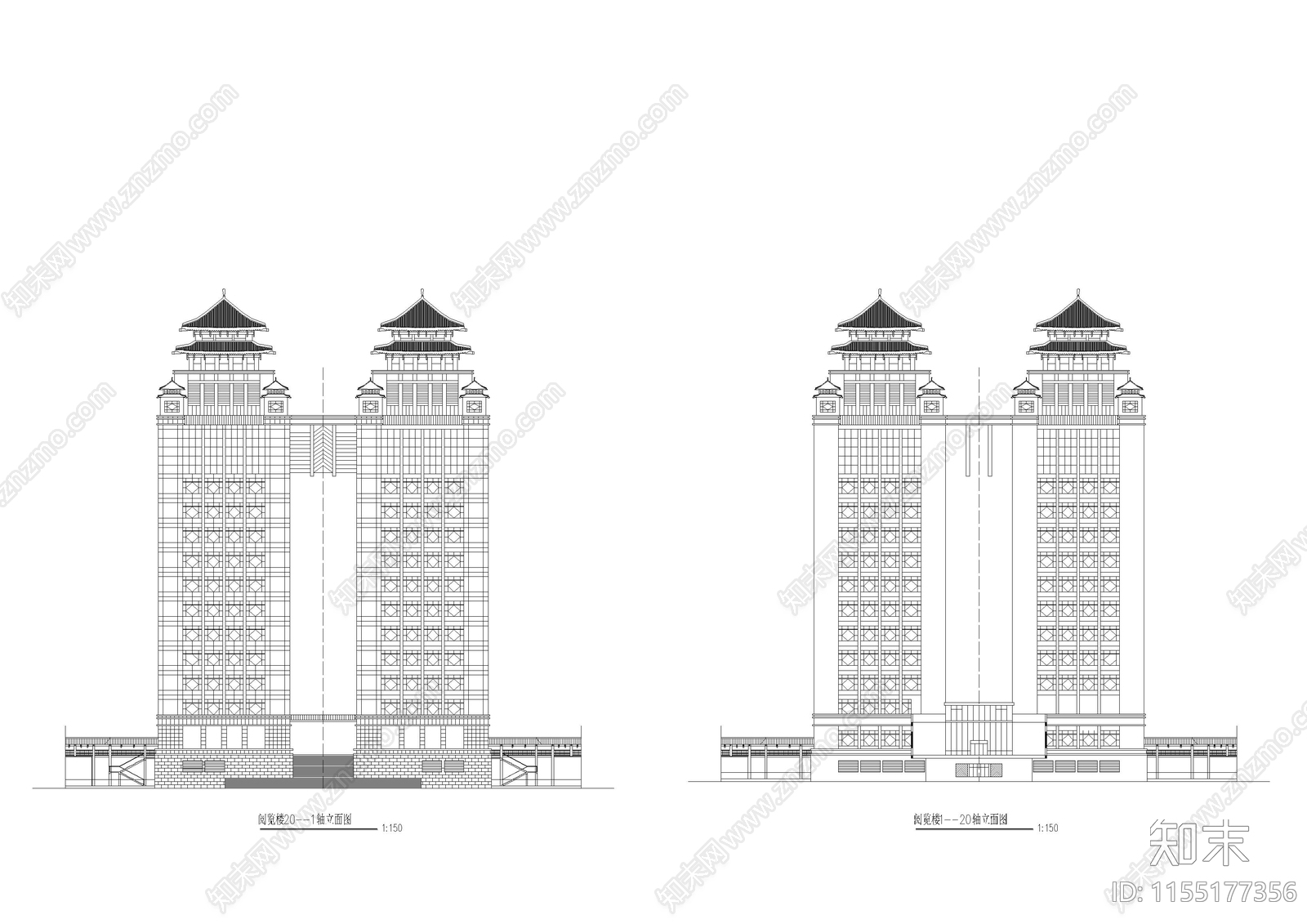 双子塔综合大cad施工图下载【ID:1155177356】