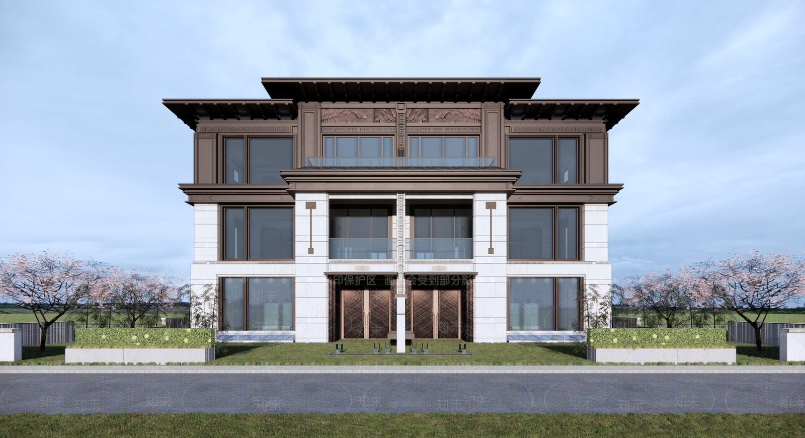 新中式双拼别墅SU模型下载【ID:1155178897】