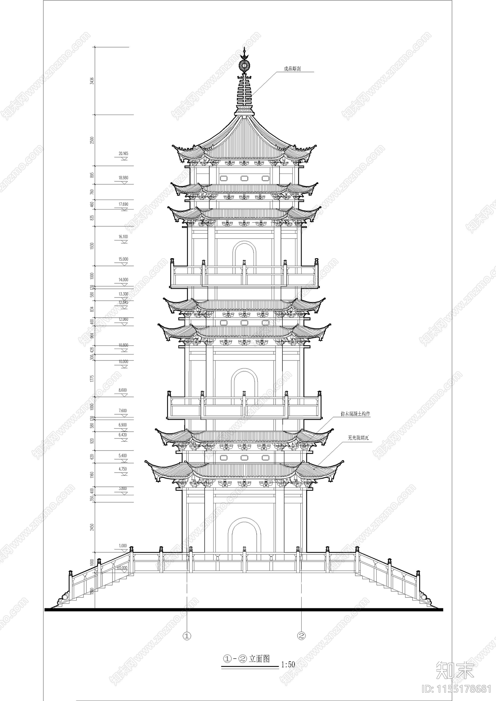 景观塔建cad施工图下载【ID:1155178681】