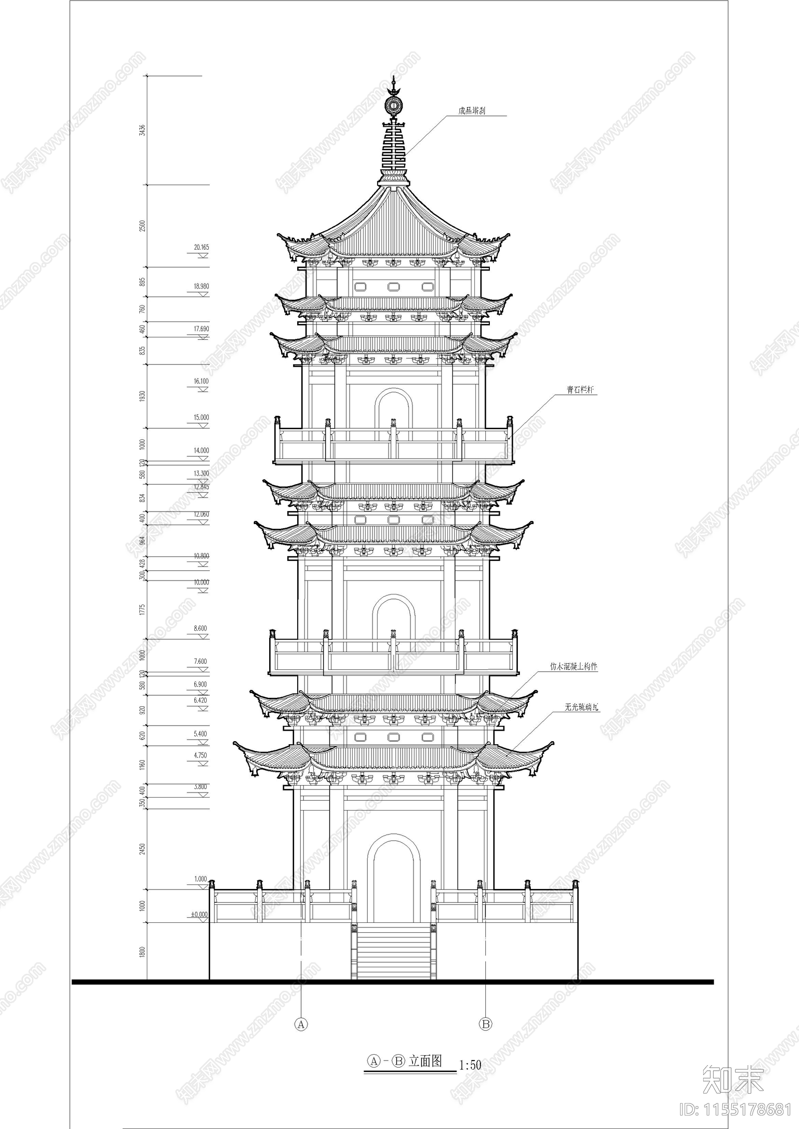 景观塔建cad施工图下载【ID:1155178681】