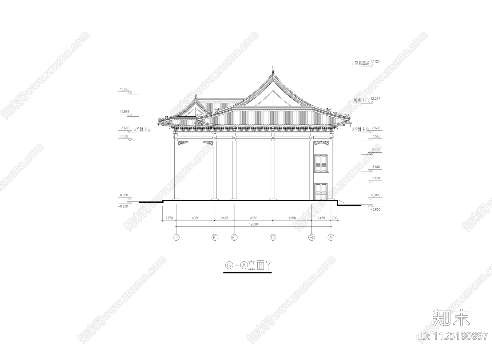 洗心禅寺天王cad施工图下载【ID:1155180897】