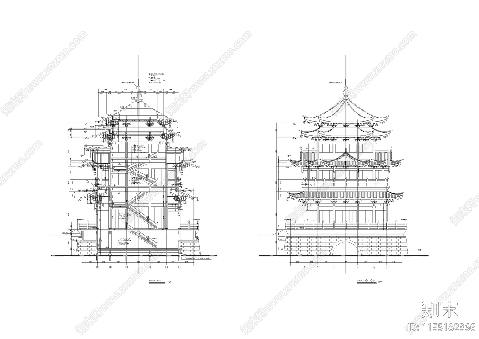 云峰烟水阁建cad施工图下载【ID:1155182366】