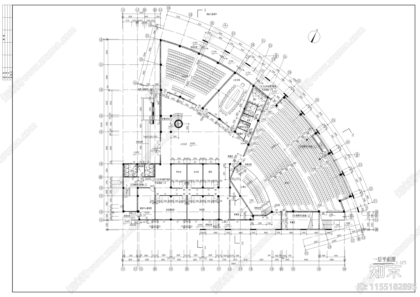 高校行政楼建cad施工图下载【ID:1155182895】