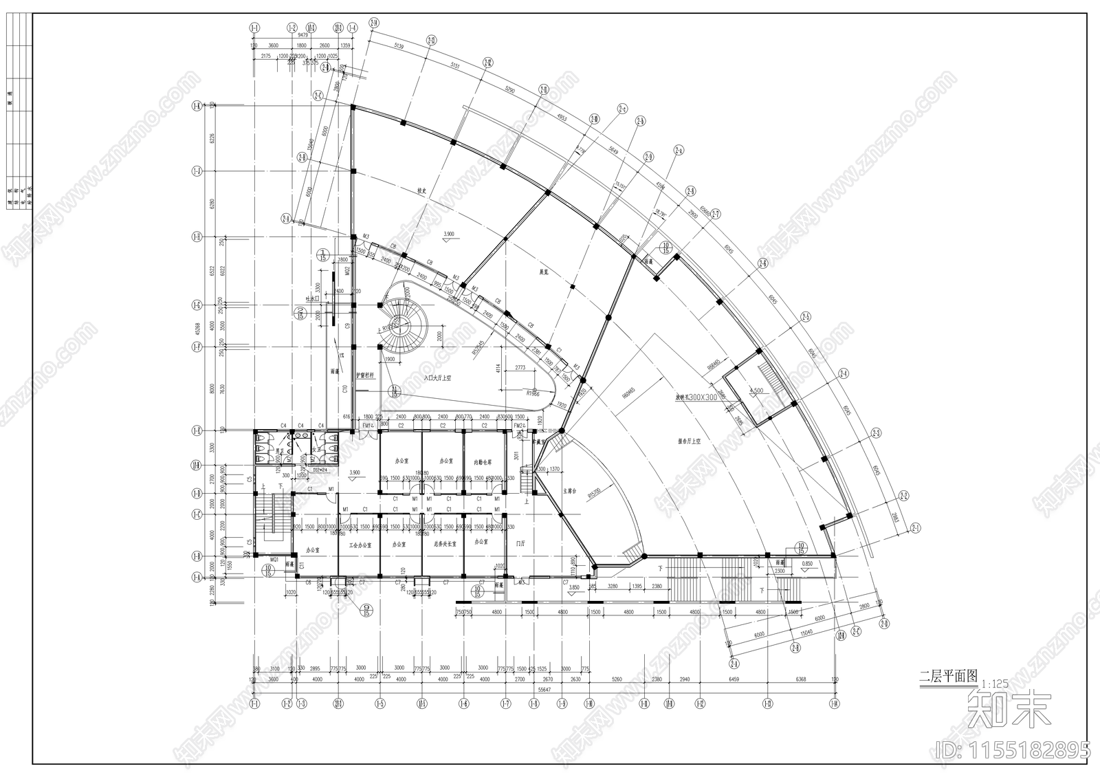 高校行政楼建cad施工图下载【ID:1155182895】
