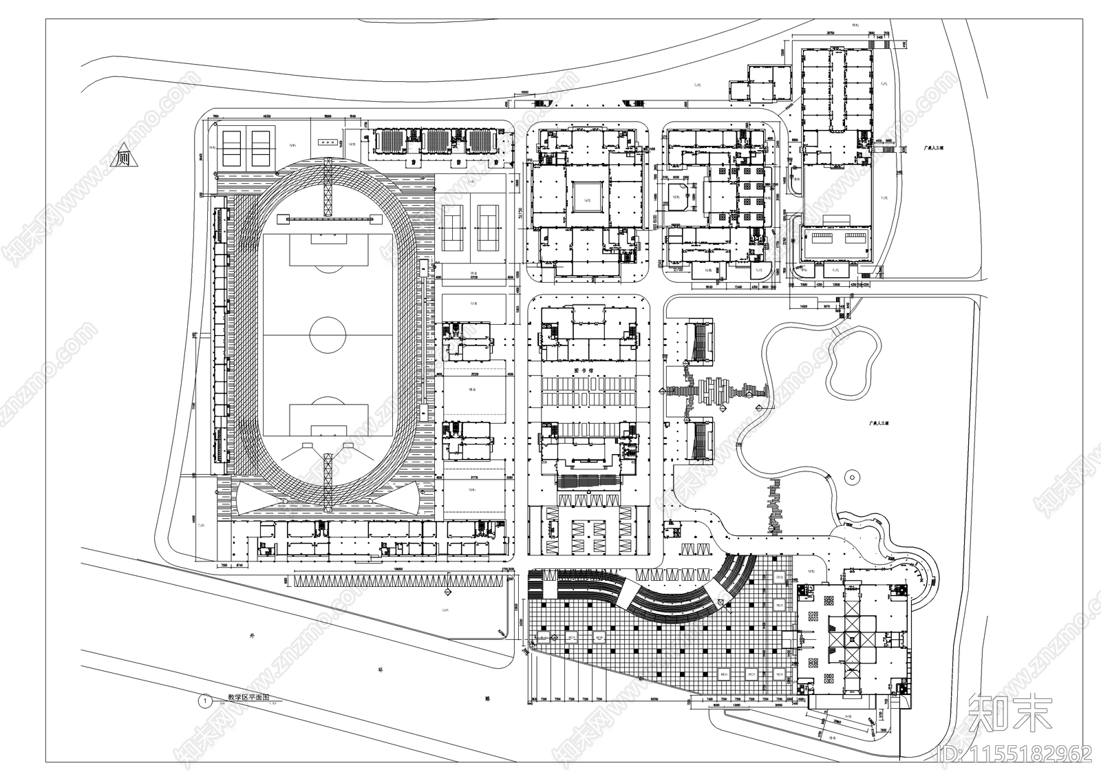 广东美术学院教学区规划图cad施工图下载【ID:1155182962】