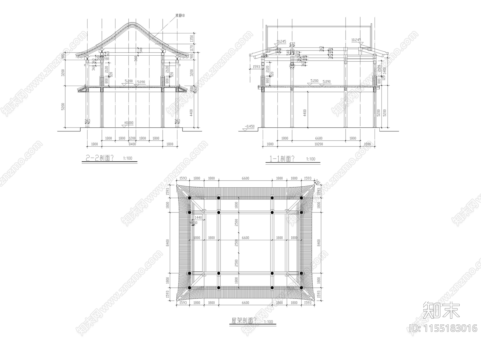 中式亭观建cad施工图下载【ID:1155183016】