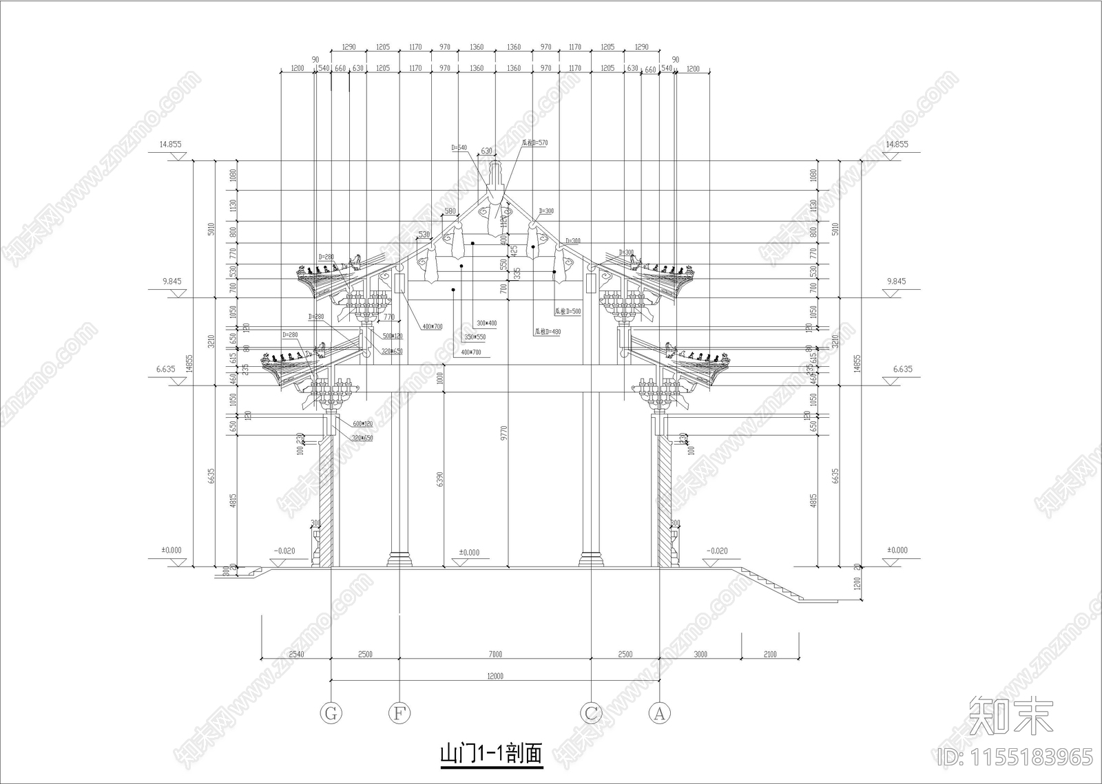 珠海普驼寺建筑图cad施工图下载【ID:1155183965】