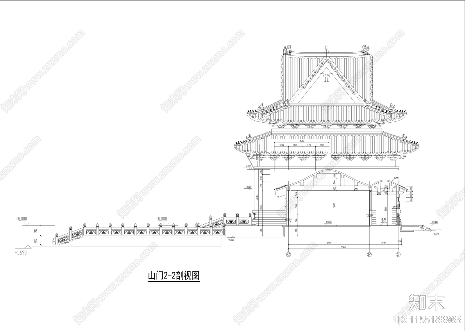 珠海普驼寺建筑图cad施工图下载【ID:1155183965】