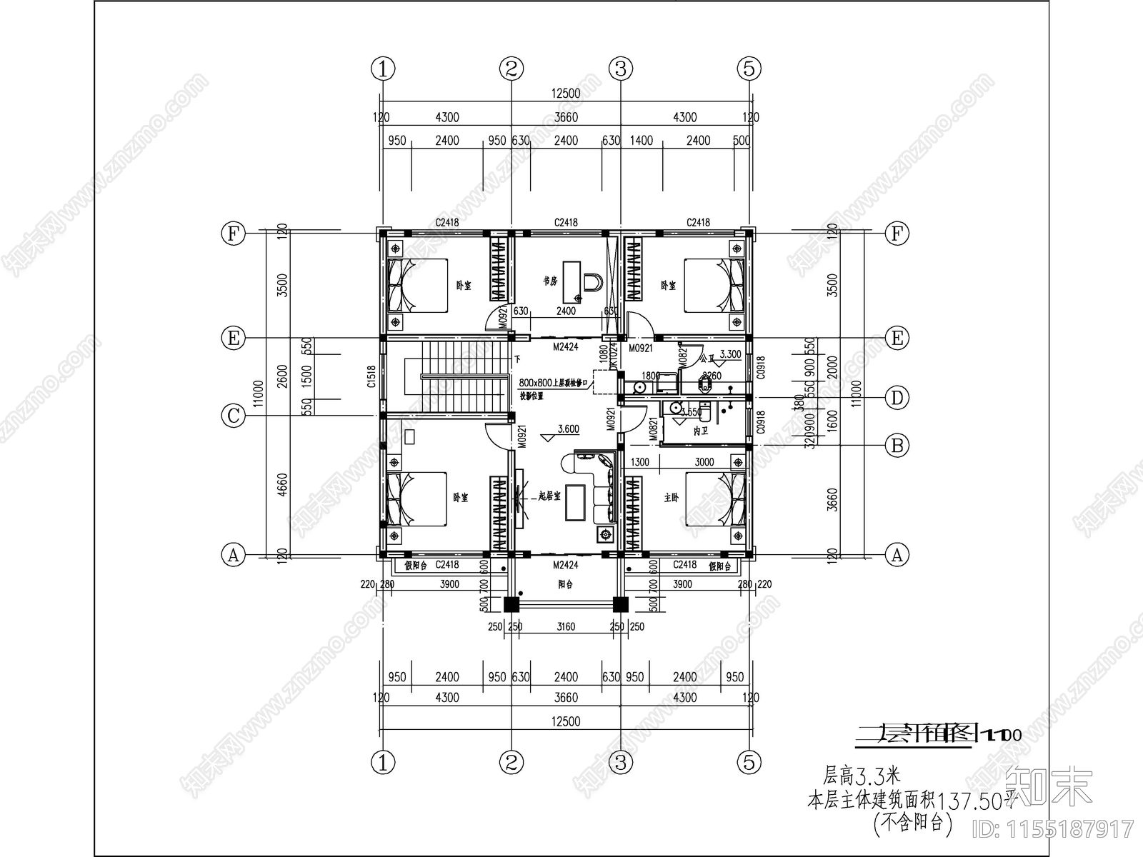 新中式两层独栋别墅建cad施工图下载【ID:1155187917】