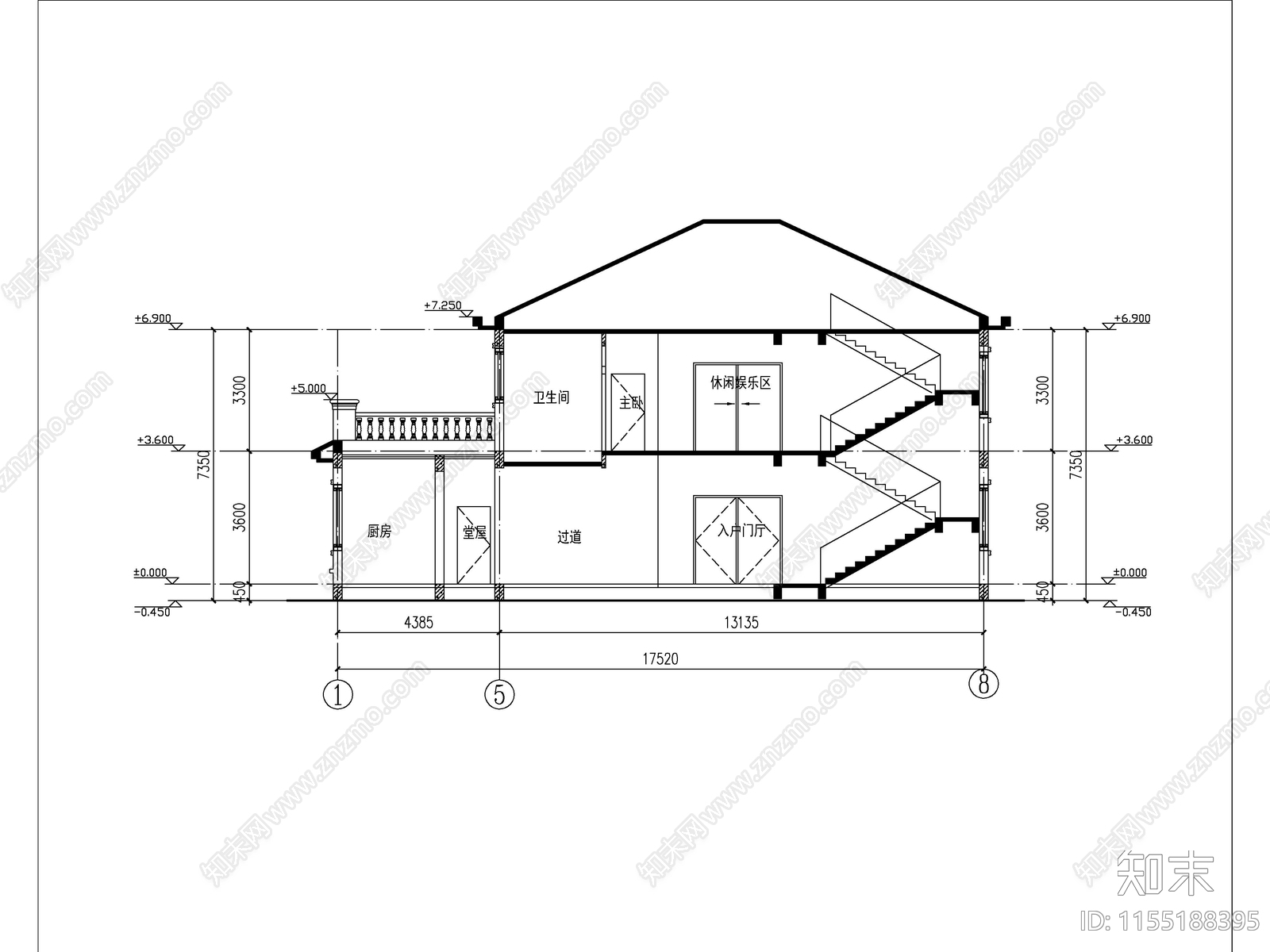 欧式两层独栋别墅建cad施工图下载【ID:1155188395】