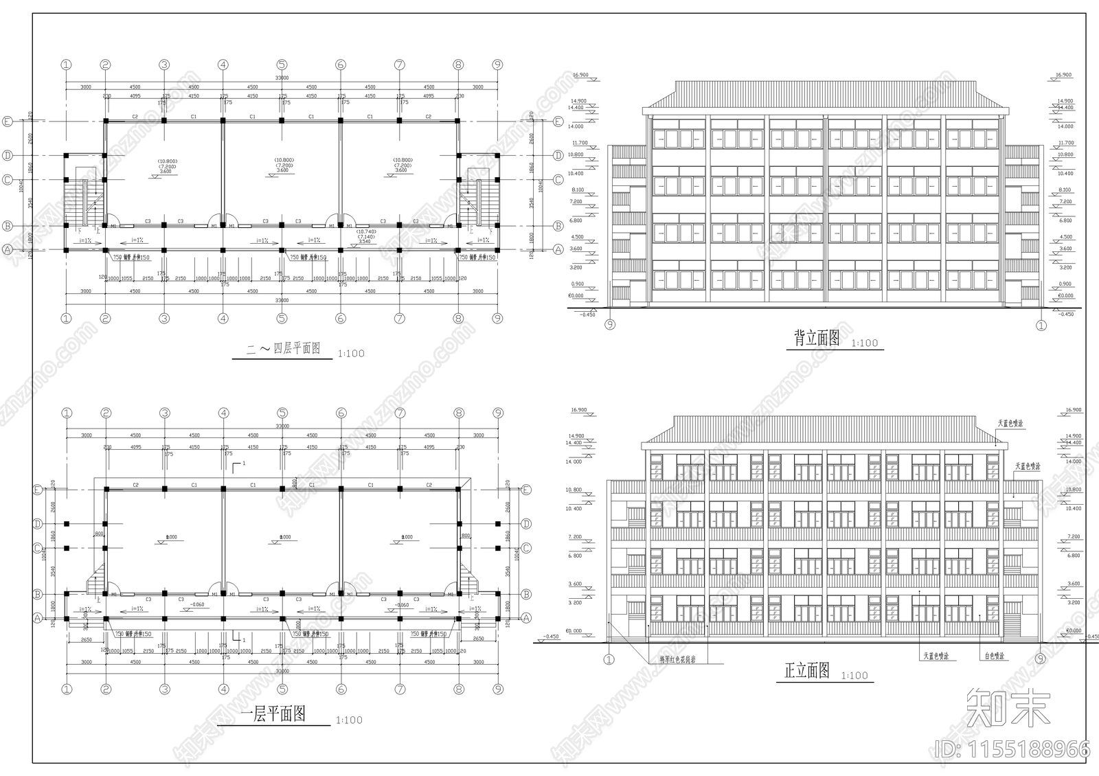 教学楼建cad施工图下载【ID:1155188966】