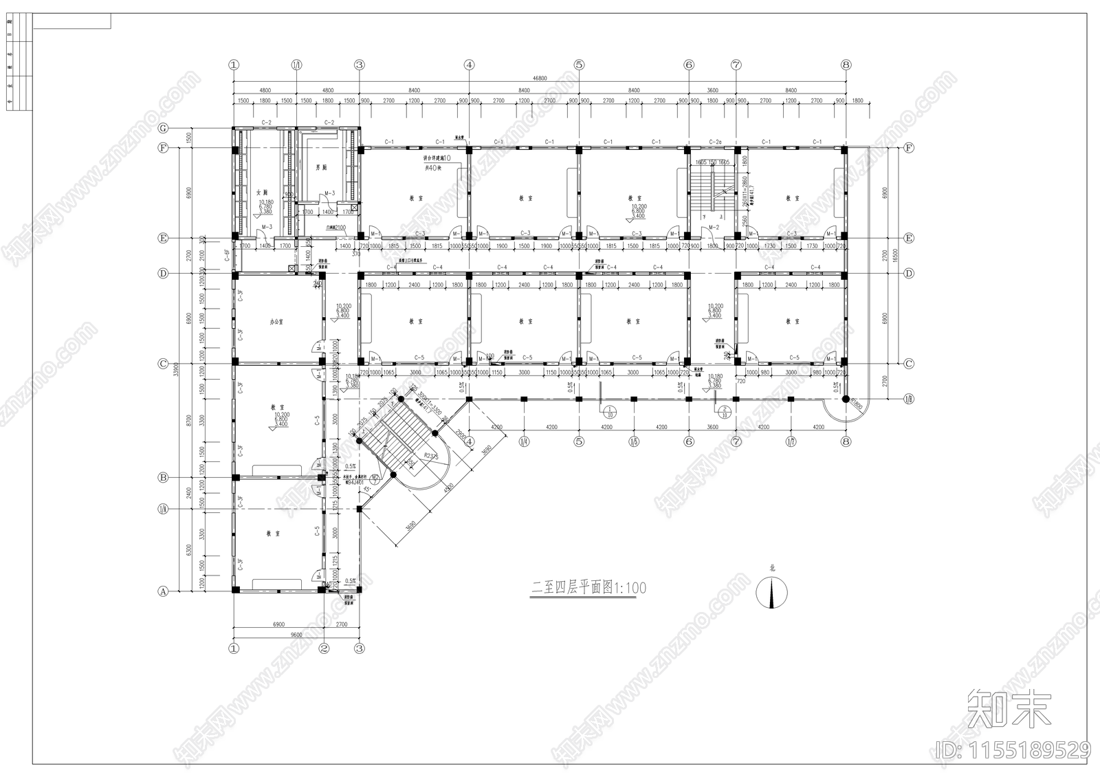 教学楼全套设计图cad施工图下载【ID:1155189529】