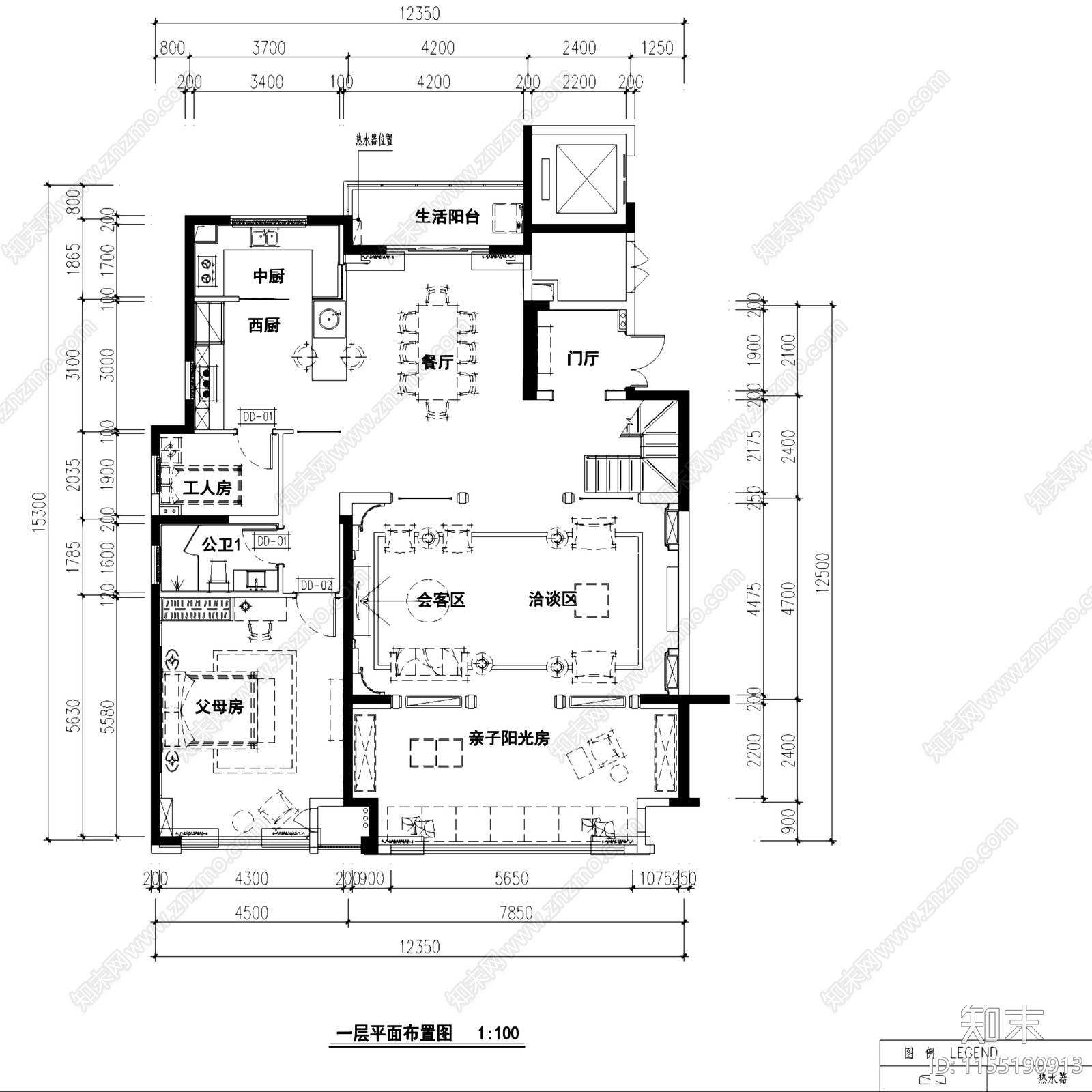 典雅新古典常州星河国际复式挑空室内家装cad施工图下载【ID:1155190913】