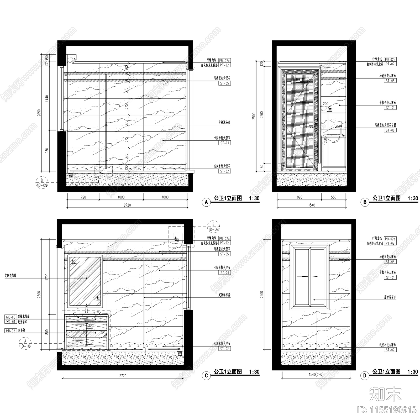 典雅新古典常州星河国际复式挑空室内家装cad施工图下载【ID:1155190913】