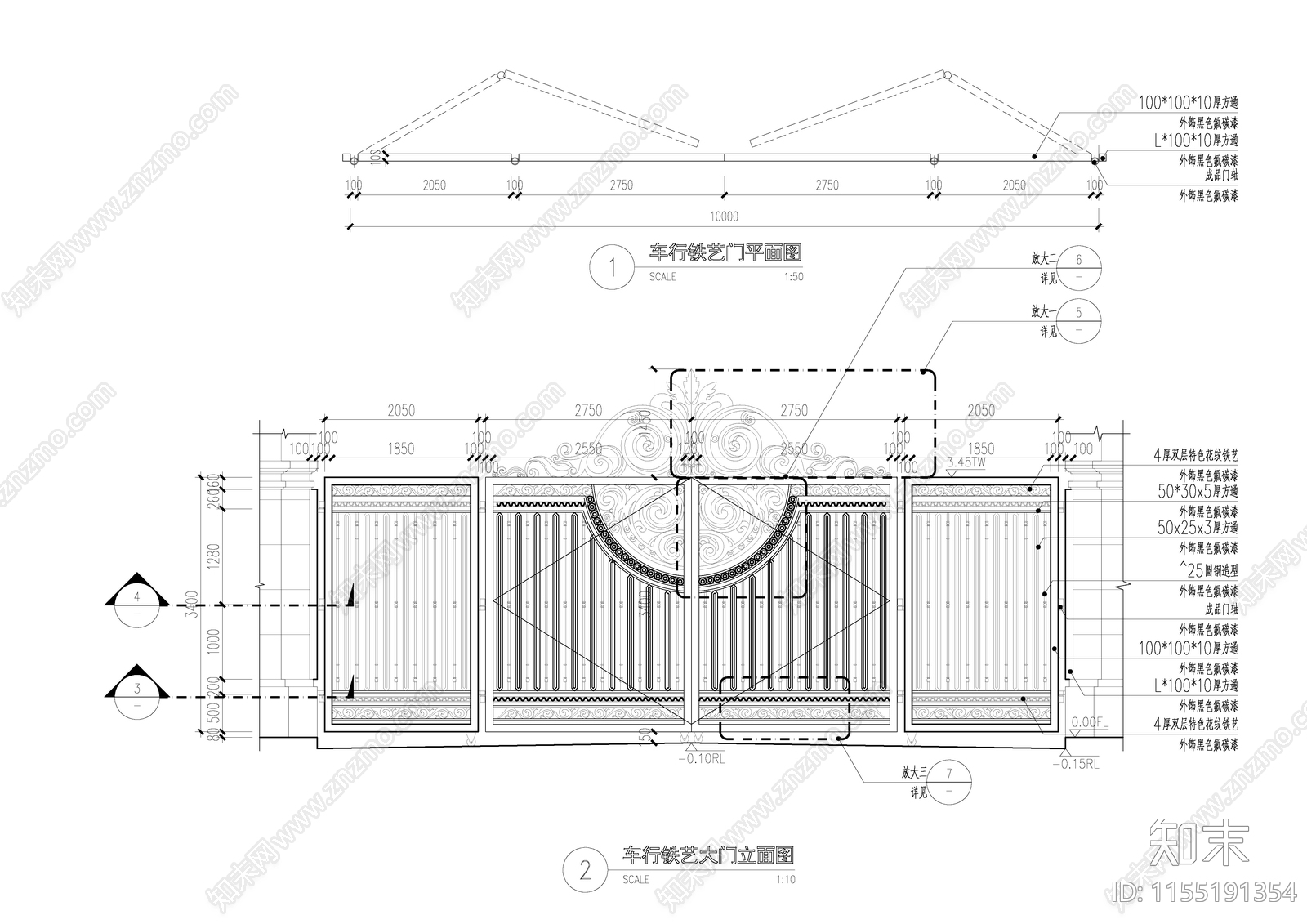 铁艺大门cad施工图下载【ID:1155191354】