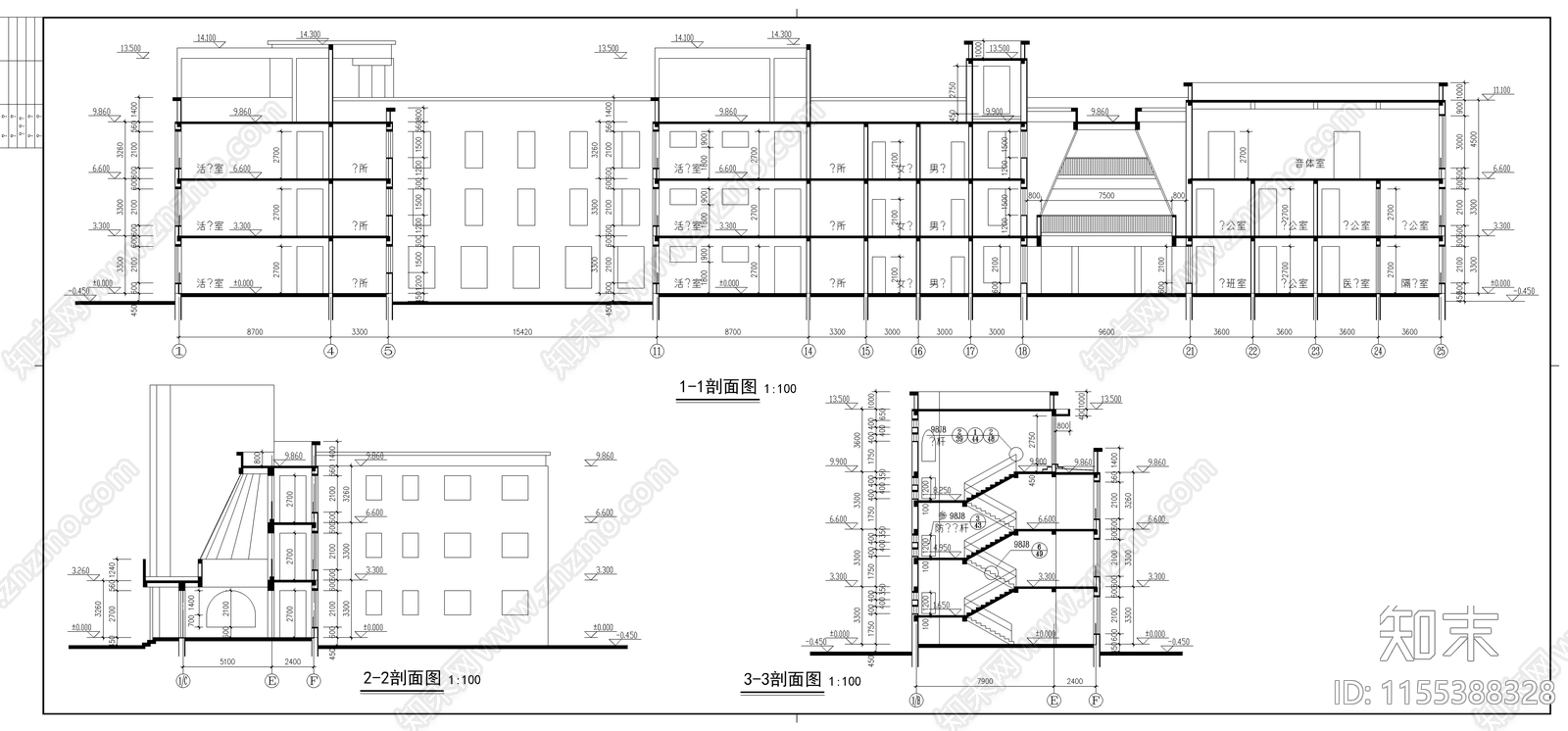 小区幼儿园建筑施工图下载【ID:1155388328】