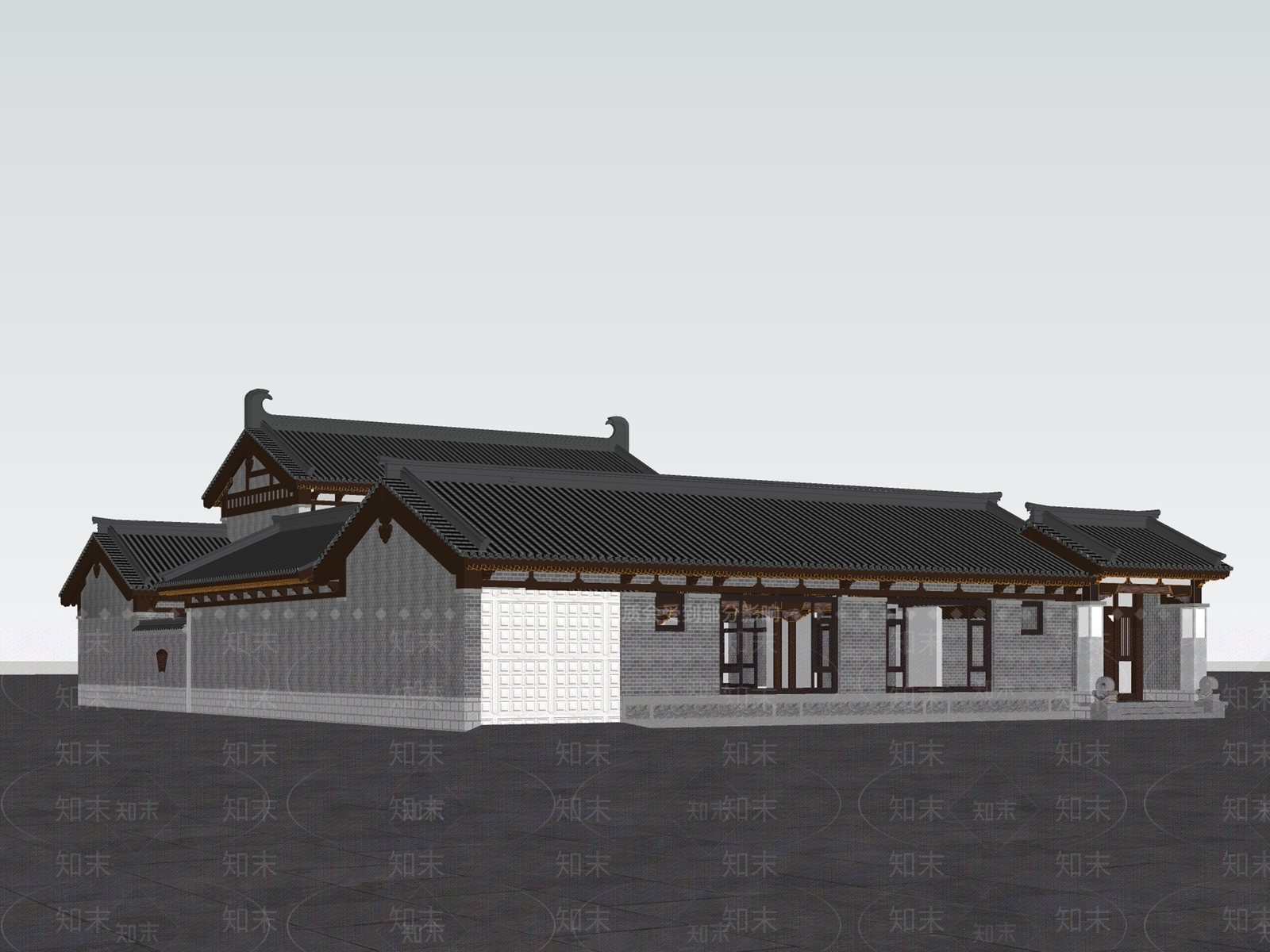 新中式四合院SU模型下载【ID:1155192124】