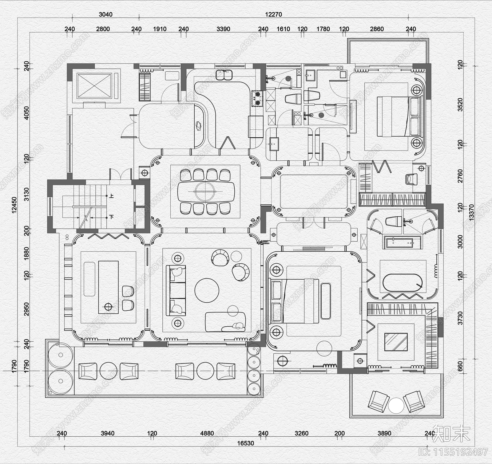 大户型家居设计方案cad施工图下载【ID:1155192497】