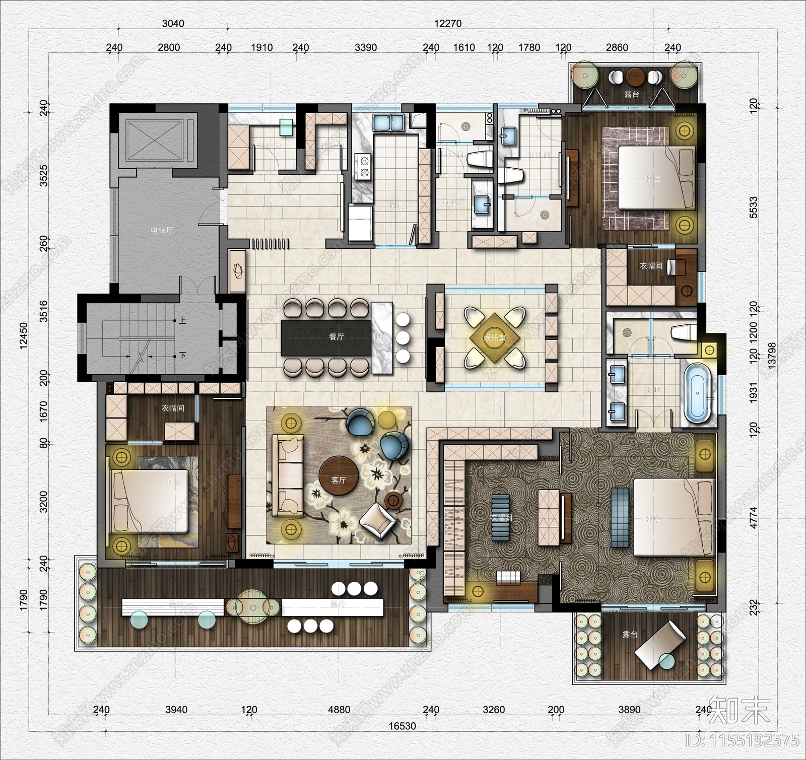 大户型设计方案cad施工图下载【ID:1155192575】