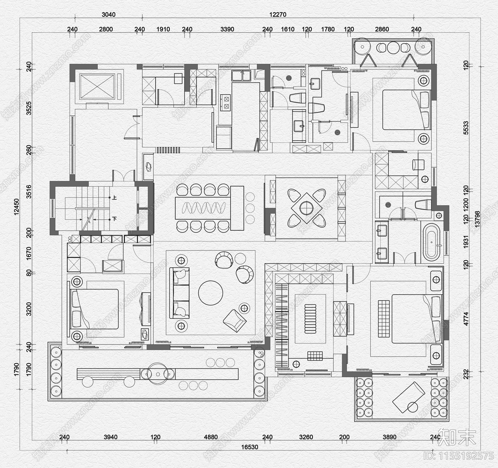 大户型设计方案cad施工图下载【ID:1155192575】