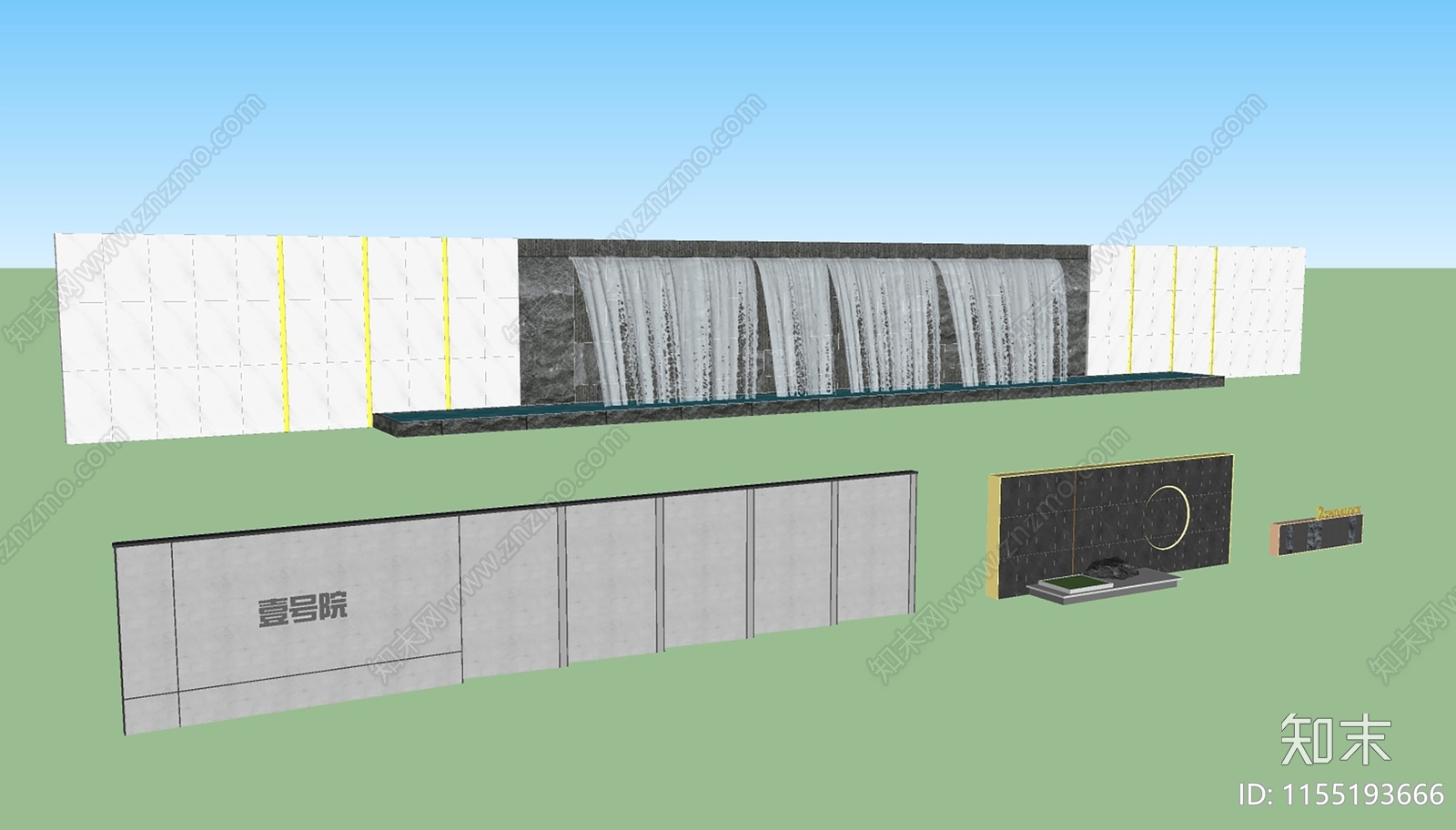 现代风格景墙SU模型下载【ID:1155193666】