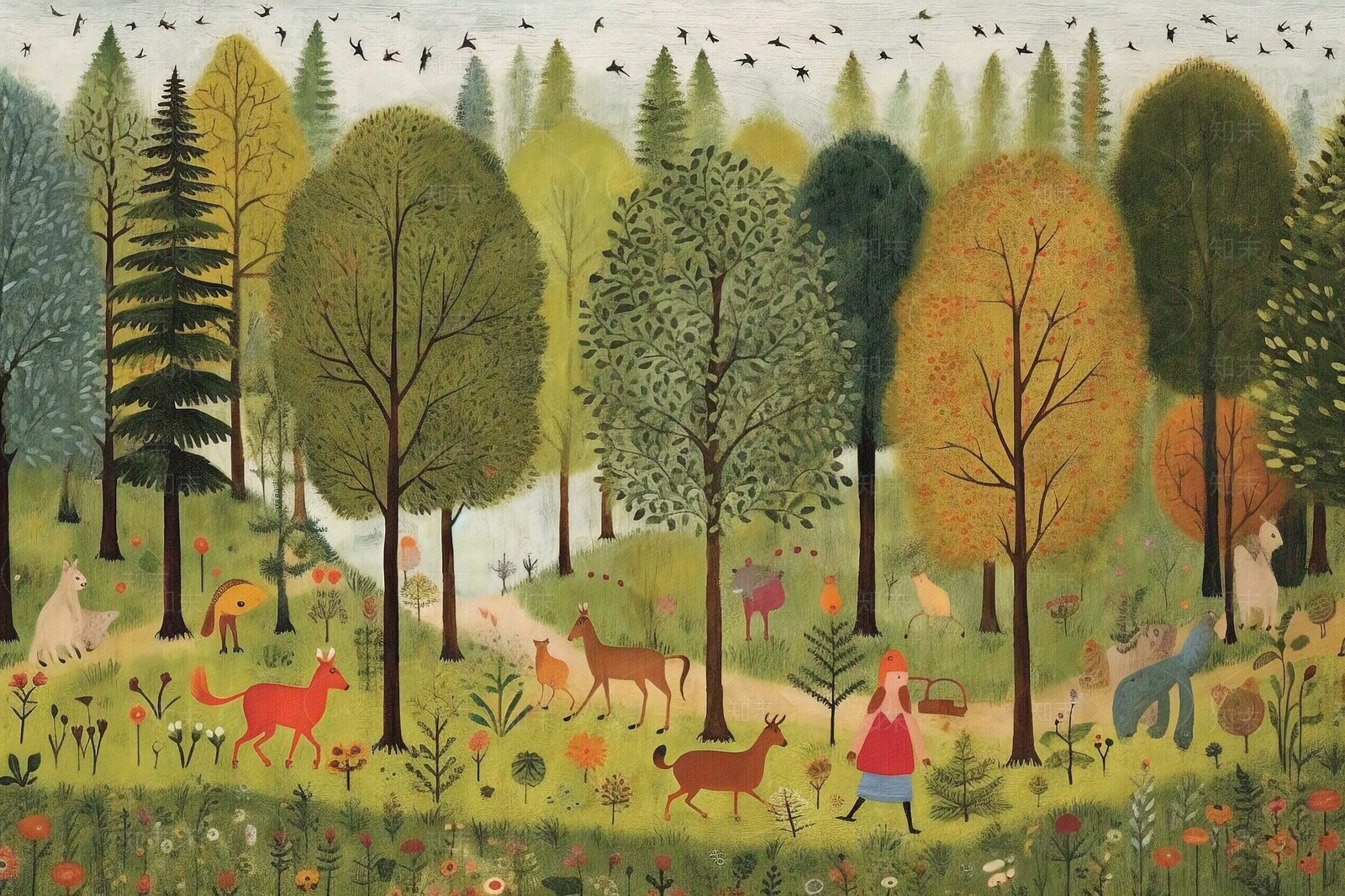 卡通儿童森林探险插画壁画贴图下载【ID:1155193265】