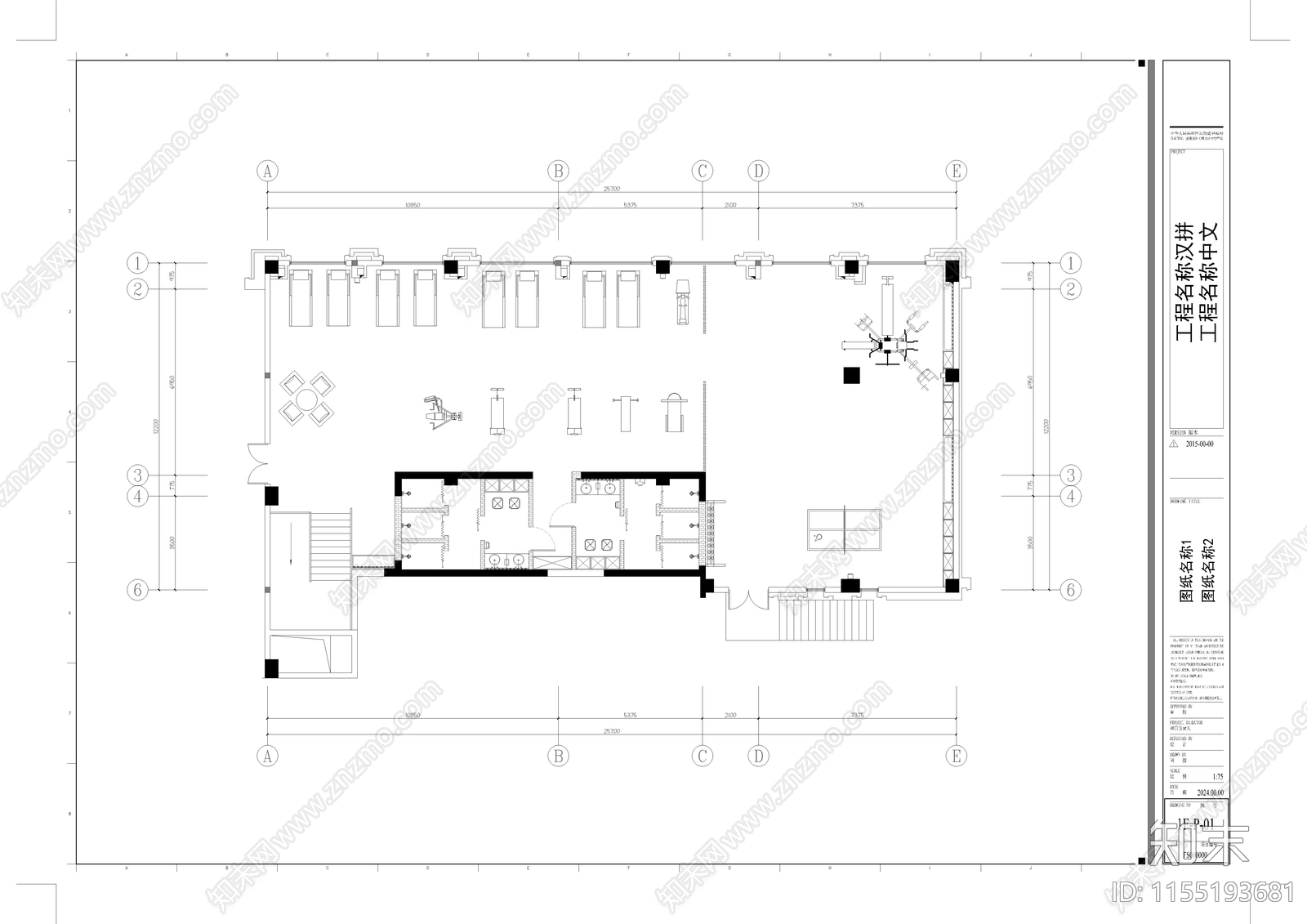 公公健身房平面图cad施工图下载【ID:1155193681】