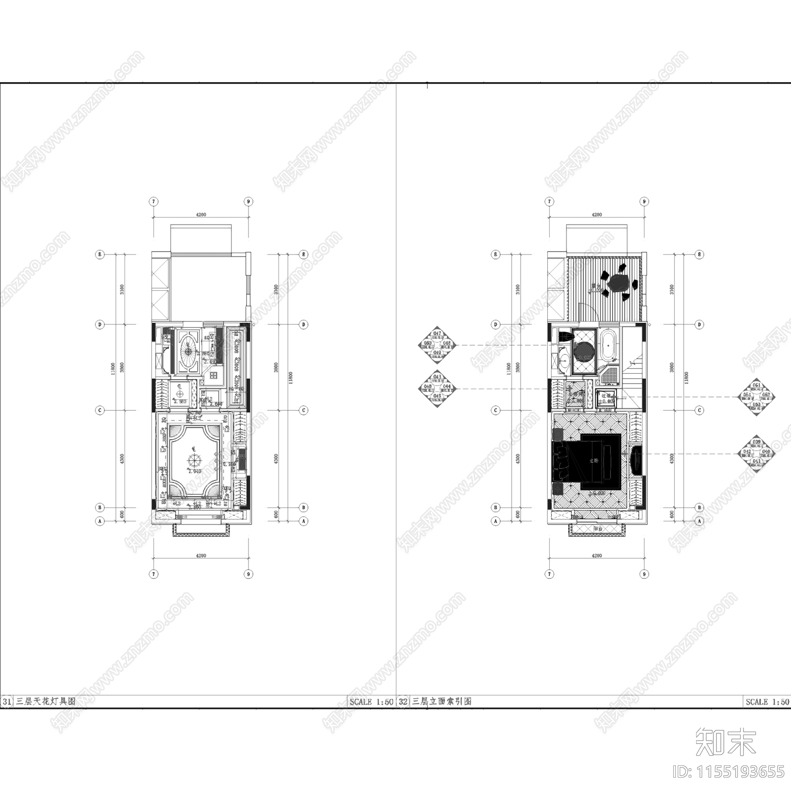 美式西美金山湖小镇乡村风三层联排别墅室内家装cad施工图下载【ID:1155193655】