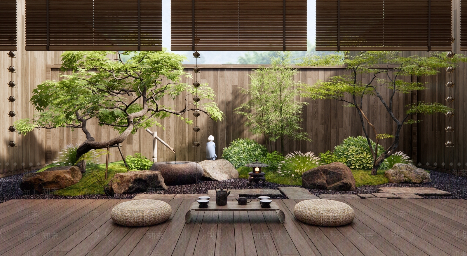 日式禅意庭院景观SU模型下载【ID:1155193796】