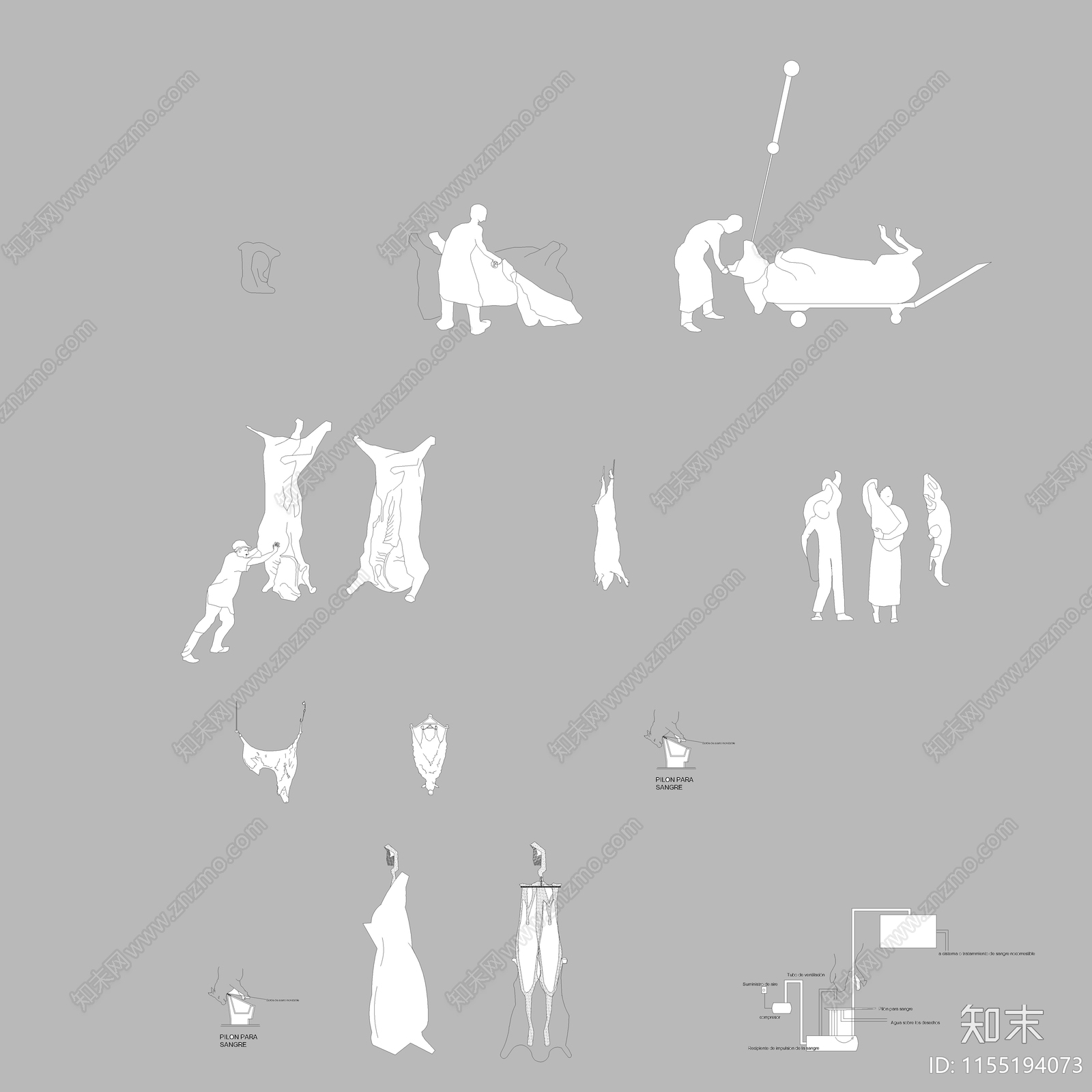 屠宰场人物素材图库cad施工图下载【ID:1155194073】
