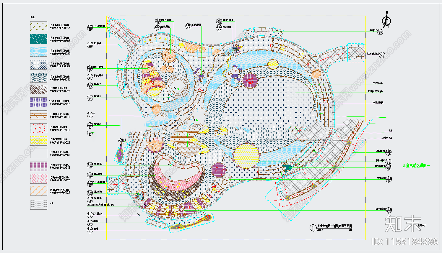 园林景观游乐园童活动广场cad施工图下载【ID:1155194396】