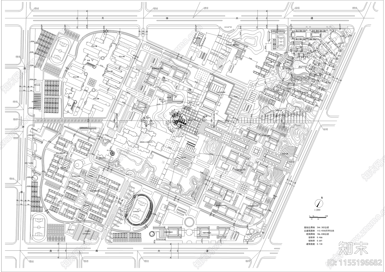 某高校新校区规划cad施工图下载【ID:1155196682】